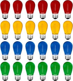 24Pack S14 Colored LED String Light Bulbs,1Watt Plastic Shatterproof Waterproof Outdoor Indoor Replacement Bulbs for Home Decor, E26 Medium Base, Multi-Color: Red/Green/Blue/Orange