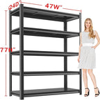 Metal Garage Storage Shelves Heavy Duty Shelving Unit 5 Tier Steel Adjustable Organizing Shelves 3000 LBS Capacity Industrial Shelving Ideal for Garage Tote Pantry Basement Outdoor, 77”Hx47”Wx24”D