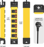 Heavy Duty Power Strip - 6 Outlet Power Strip with 6 Individual Switches Cord Manager Surge Protector 1200J Home Office Garage Industrial Workshop