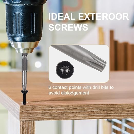 Deck Screws #8X1-5/8’’, T25 Star Torx Drive Flat Head Wood Screws, Black, 5lb