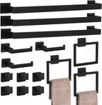 15-Pieces Matte Black Bathroom Accessories Set, 23.6 Inch Bath Towel Bar Set, SUS 304 Stainless Steel Bathroom Hardware Set, Towel Racks for Bathroom Wall Mounted.