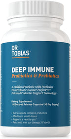 Dr. Tobias Deep Immune Probiotics & Prebiotics, 4.4 Billion CFU Probiotics for Women & Men, Supports Digestive Health, Gut Immune Function, Nutrient Absorption, 180 Capsules, 90 Servings