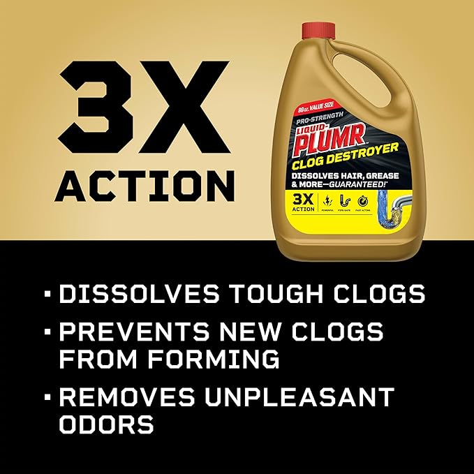 Liquid-Plumr Pro-Strength Clog Destroyer, Liquid Drain Cleaner, 80 Fluid Ounces (Package May Vary)