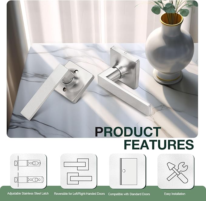 GOBEKOR 6 Pack Passage Lever Door Handle Brushed Nickel Door Levers Square Interior Door Handles for Closet Keyless Door Lock Straight Levers