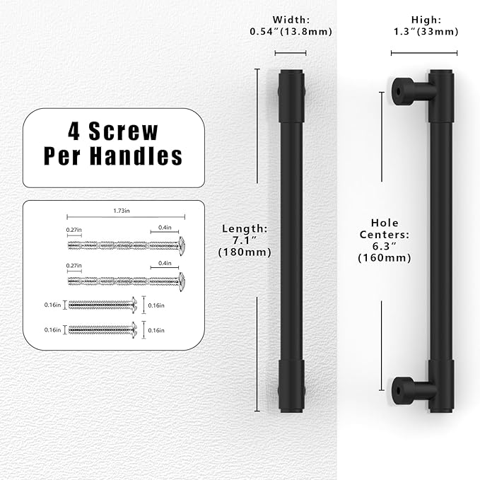 10 Pack Matte Black Cabinet Pulls 6.3 Inch(160mm) Kitchen Cabinet Handles Cabinet Hardware for Drawer Pulls