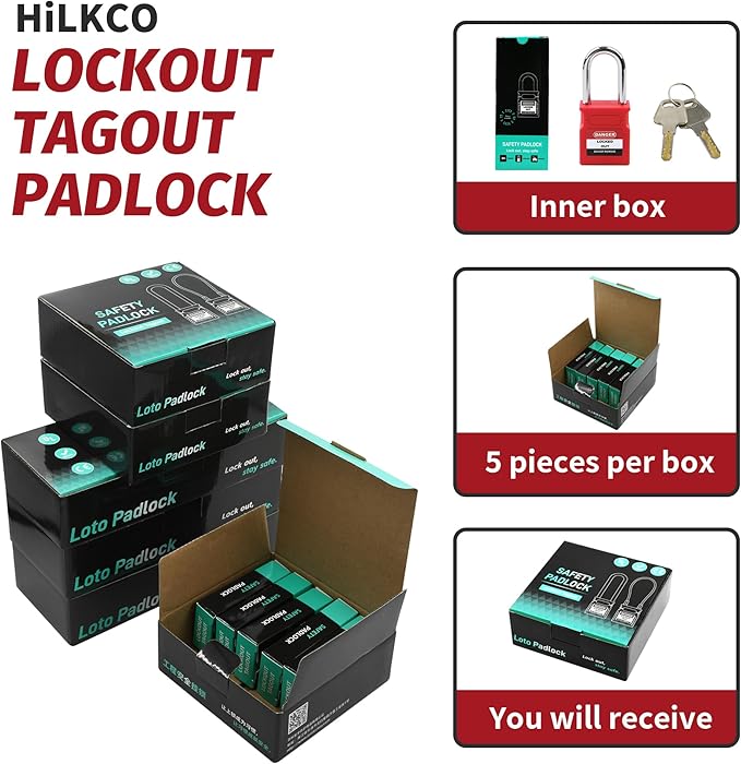 Lockout Tagout Locks - 5 Pack Yellow Loto Locks, Keyed Alike Padlock OSHA Compliant Lock Out Tag Out Lock, Safety Padlocks for Electrical Lockout Tag Out Kits