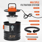 Ash Vacuum Cleaner -2.6 Gallon Fireplace Ash Vac with 800w Powerful Hose Non-Woven Dust Separator | Dry Stove Vacuum for Fireplaces Pellet Grill Wood Stove Fire Pits Orange