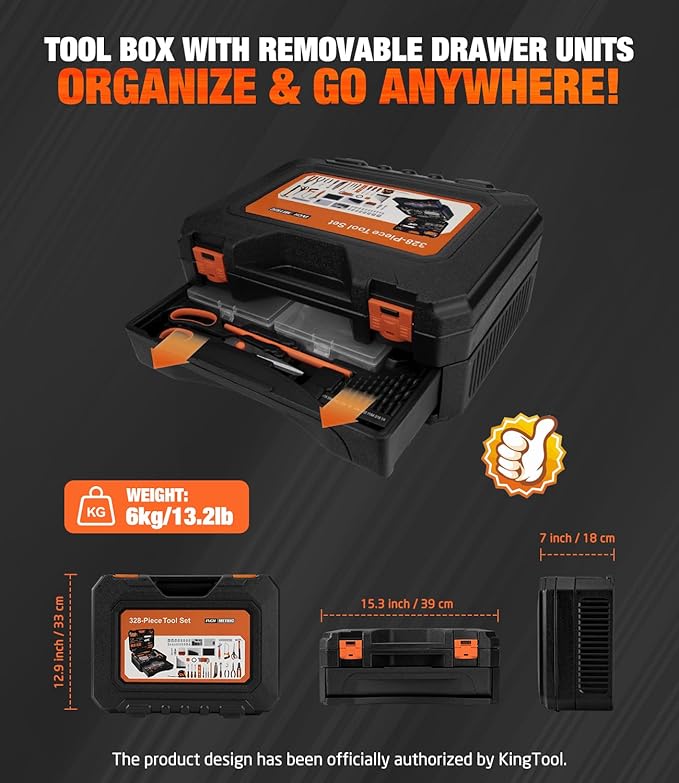 328-Piece Tool Set - Tool Kit Toolbox Storage Case with Drawer, General Household Hand Tool Kit Perfect for Home & DIY Repairs