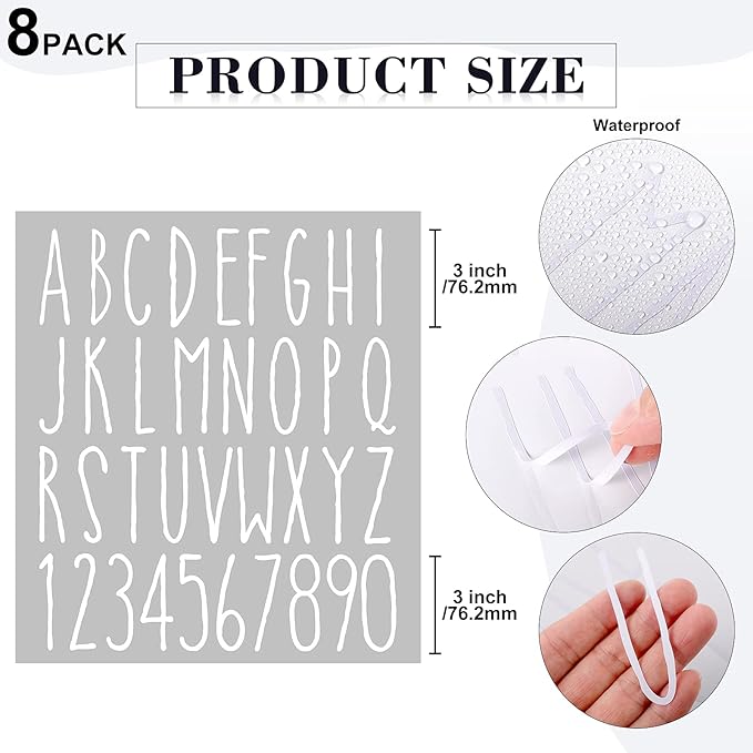 8 Sheets Vinyl Letter Stickers Waterproof Self Adhesive Letter Numbers Alphabet Modern Mailbox Numbers Sticker for Back to School DIY Mailbox House Home Business Address(3 Inch,White)
