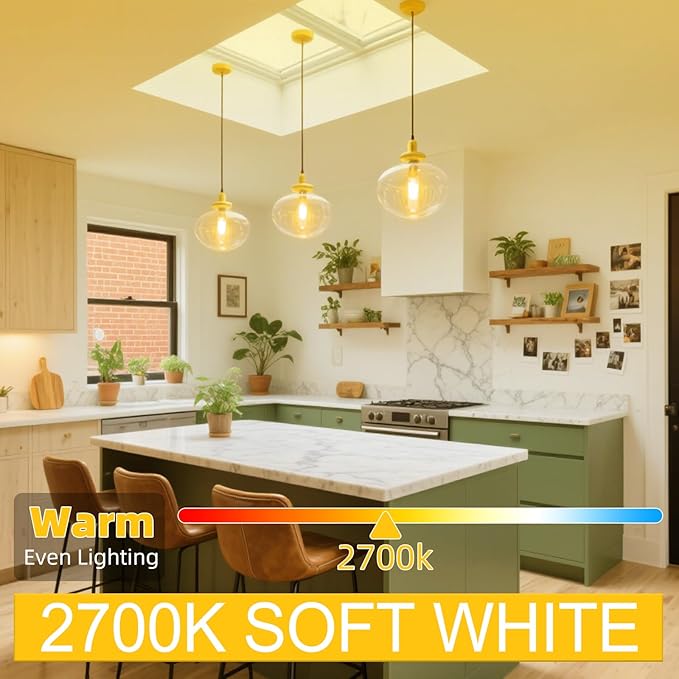 Tubular Light Bulb,T10 E26 LED Bulb Dimmable 2700K Warm White, 6W, 60 watt Equivalent, e26 Edison Bulbs for Chandeliers, Ceiling Fan, 90+CRI 600LM, 6 Pack