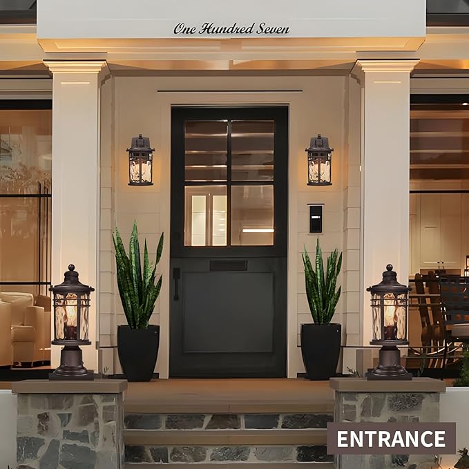 Darkaway Outdoor Post Light,2pcs Lamp Post Light Fixture, Waterproof Aluminum Housing with Amber Ripple Glass for Garden Patio Pathway Entry