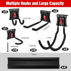 WORKPRO Garage Tool Organizer Wall Mount, Garage Organization Garden Tool Rack Holder System, 64-Inch 4 Rails with 8 Heavy Duty Adjustable Hooks for Hanging and Storage
