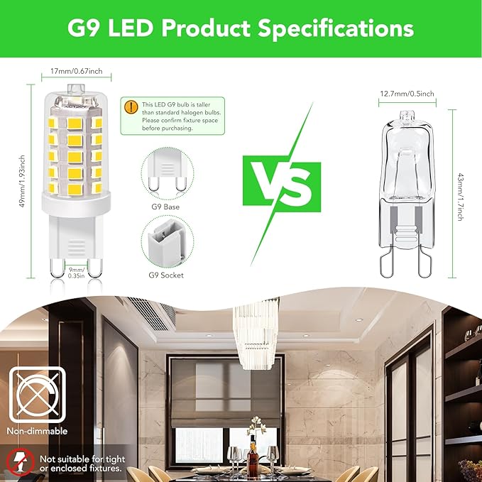 BUBO G9 LED Bulb 4000K Cool White 430 Lumens, 3W Equivalent 40W T4 G9 Halogen Replacement, 360°Beam Angle 120V Non-Dimmable No-Flicker G9 Light Bulbs for Crystal Chandelier Lighting, 10 Pack