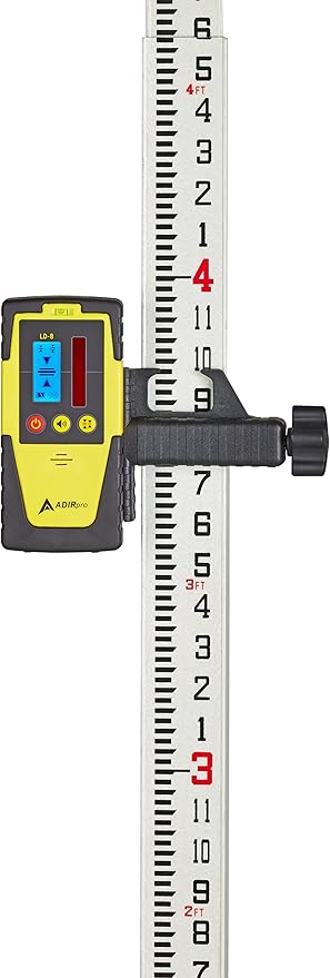 AdirPro 25-Foot Fiberglass Grade Rod – 8ths, 6-Section Telescoping Rectangular Leveling Rod – Non Glare and Corrosion Resistant – Heavy Duty Carrying Case Included