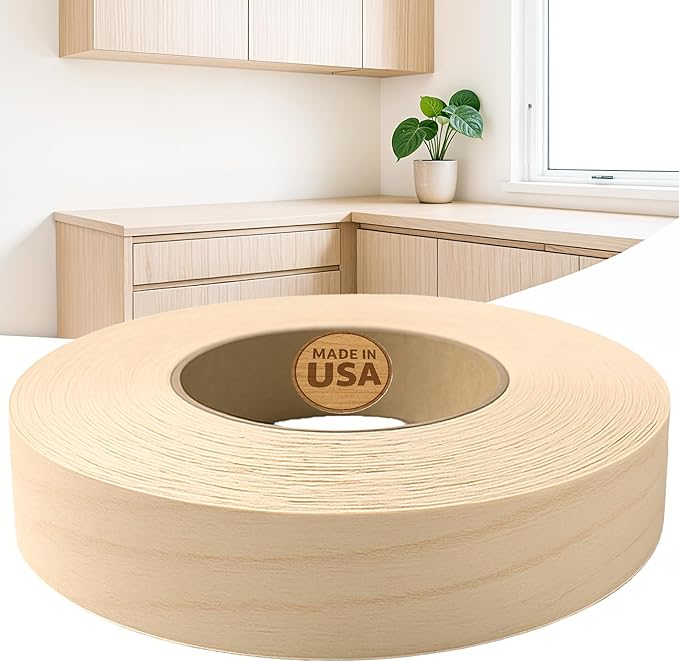 Edge Supply Birch 5/8 in x 250 ft Roll – Pre-Glued Iron On Wood Veneer Tape – Wood Veneer Edge Banding Tape with Hot Melt Adhesive, Smooth Sanded Finish Ideal for Furniture & DIY, Made in USA