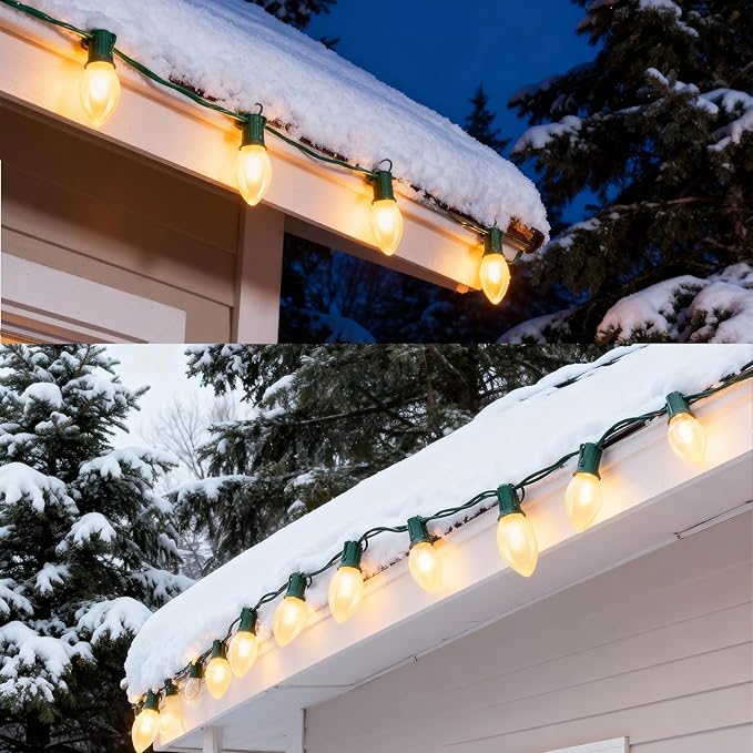 25 Pack C9 Frosted White Christmas Light Bulbs,C9 Incandescent Glass Bulbs for Outdoor Indoor String Light,C9/E17 Candelabra Base 7 Watt Great for Night Light and Christmas Decorations