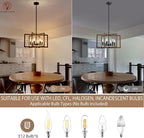 Modern Farmhouse Chandelier, 20'' Black and Wood Grain Dining Room Light Fixture, Geometric Pendant Light for Living Room Kitchen Bedroom Hallway, 6-Light Adjustable Hanging Chandelier Lamp