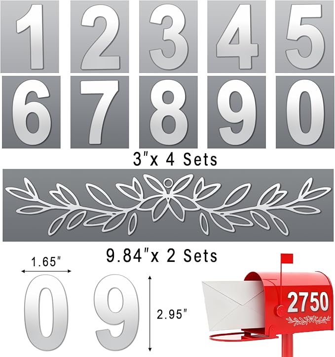 Reflective Mailbox Numbers 3 Inch (0-9) for Outside House Address Number Stickers for Mail Box White Self-Adhesive Stickers-Waterproof and UV Resistant Signs, Door, Address Farmhouse Decor(6 Sets)