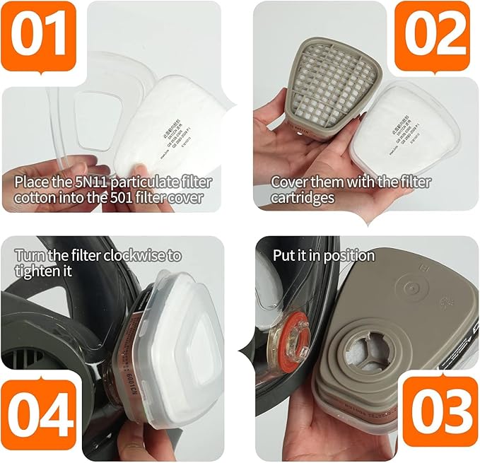 Full Face Respirator Mask, Reusable Respirator Mask with Filters, Gas Mask with Activated Carbon Filter for Gases, Dust, Vapors, Paint, Spray, Epoxy Resin, Welding, Chemicals