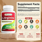 (New Improved Formula) Best Naturals L-Arginine 1000 mg 120 Tablets - Pharmaceutical Grade L Arginine supplement promotes nitric oxide synthesis