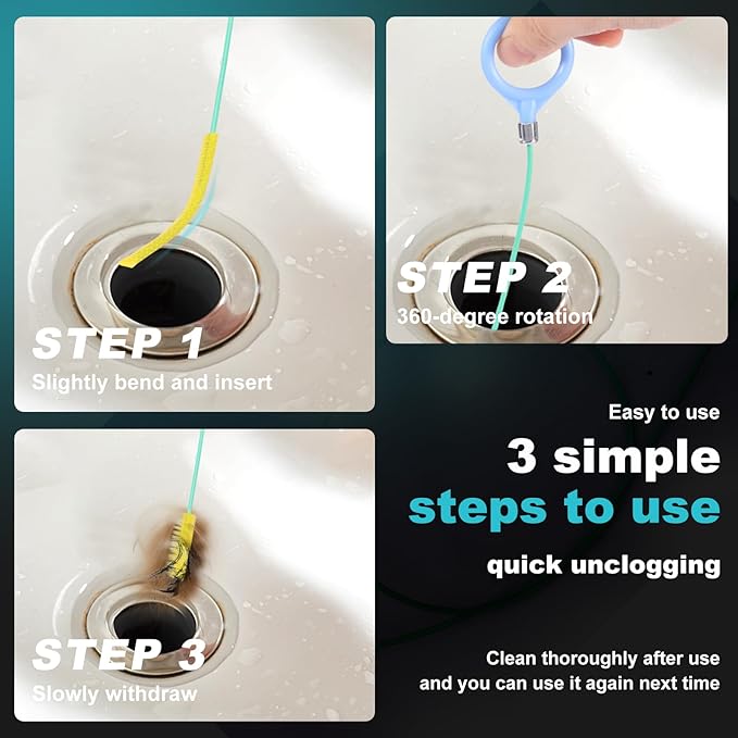 16 PackPipe Cleaner Brush Set Flexible Sink Drain Unclogging Tool Multi Functional Bathroom Kitchen Clog Remover Hair Removal Tool for Bathrooms Kitchens and Shower Rooms