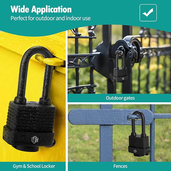 HOX 4-Pack Weather Resistant Padlocks – 40mm Laminated Steel, Chrome Plated with 2-inch Shackle, Vinyl Wrapped, Hardened Steel for Extra Security