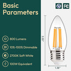 ALAMPEVER 800LM Super Bright Dimmable LED Light Bulb, E26 LED Bulb 100 Watt Equivalent, B11 2700K Soft White LED Candelabra Bulb, 5.5W, 12 Pack