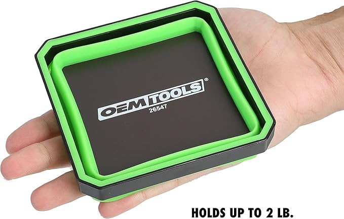 OEMTOOLS 26547 Magnetic Foldable Tray, 2 Pack, Collapsible Tool Organizer Tray Set, Silicone Magnetic Bowls For Holding Nuts And Bolts, Small Parts, DIY Gear, and Supplies, Blue And Green