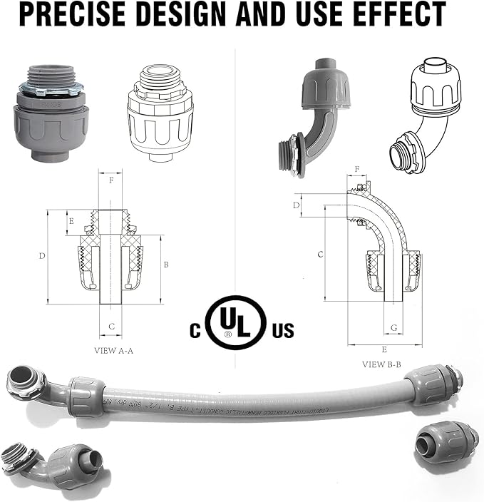 2" Liquid Tight Connector PVC Electrical Conduit Fittings 90 Degree Flexible Conduit Connector for Home Kitchen Bathroom Tube Tool Supplies,UL Listed(2Pcs 90 Degree)
