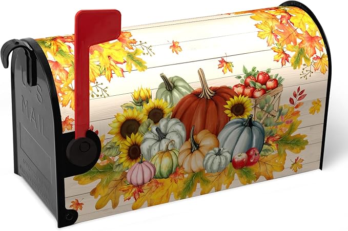 Fall Harvest Pumpkin Mailbox Covers Oversized Autumn Thanksgiving Magnetic Mailbox Cover Large Size 25.5x21 Inches Farmhouse Fall Letter Post Mail Box Wraps for Garden Yard Outdoor Decor