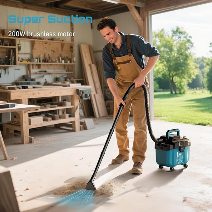 Seesii Cordless Shop Vac Wet and Dry, 2.6 Gallon Small Shop Vac with 2 x 4.0Ah Batteries, 3-in-1 Wet Dry Vacuum with HEPA Filter, Strap, Accessories Storage Bag, Ideal for Garage, Car, Workshop, House