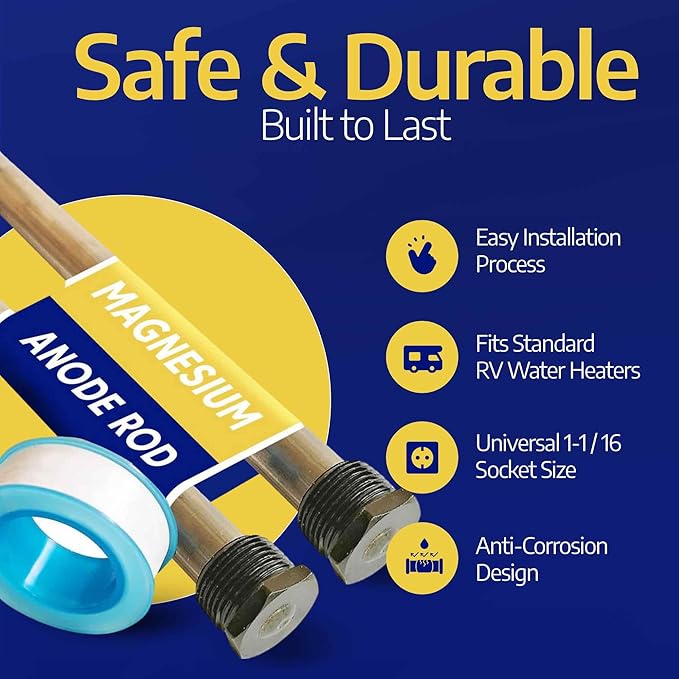 Anode Rod for Hot Water Heater - Magnesium 9.25" Length ¾" NPT - 2 Pack
