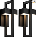 LamQee 2 Packs Modern Outdoor Wall Lights 3000K Integrated LED Outdoor Wall Sconces Lighting, Contemporary Exterior Lighting Fixtures Outside Wall Mount Lights for House Porch Door Garage, Matte Black