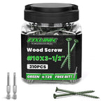 Wood Screws 3-1/2 Inch, FIXLINK Deck Screws #10 x 3-1/2", 310 PCS, Epoxy Coated, T25 Star Bit Above 1500 Hour Salt Spray Coating Outdoor Decking Screws Excellent Rust Resistant for Wood Fence, Green