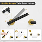 TQKAG 8-Pieces Bathroom Hardware Set Black and Gold SUS304 Stainless Steel Bath Towel Bar Set 23.6 Inch Round Bathroom Accessories Kit Wall Mounted