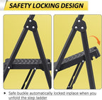 KINGRACK Step Ladder 4 Step Folding, 900lbs 4 Step Ladder with Anti-Slip Wide Pedal and Handrails, Lightwight Household Ladder, Pass 900LBS Testing, for Your Kitchen, Pantry, Closets, Office Use