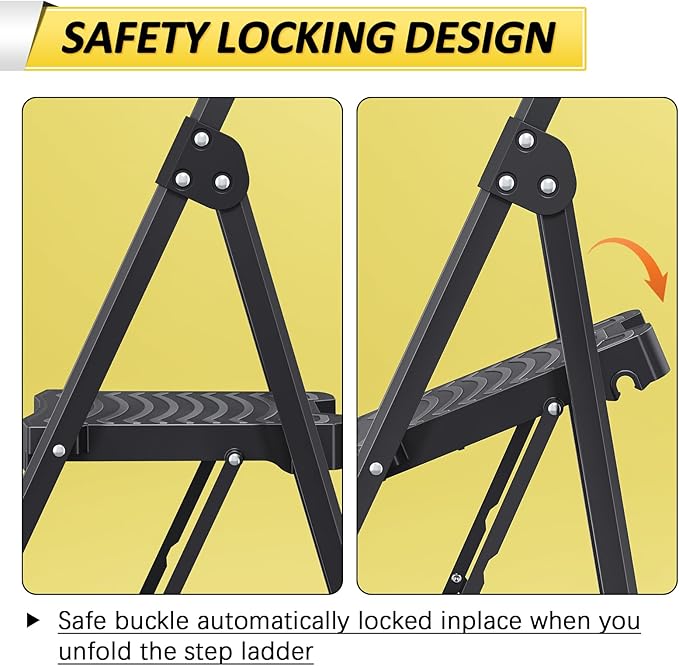 KINGRACK Step Ladder 4 Step Folding, 900lbs 4 Step Ladder with Anti-Slip Wide Pedal and Handrails, Lightwight Household Ladder, Pass 900LBS Testing, for Your Kitchen, Pantry, Closets, Office Use