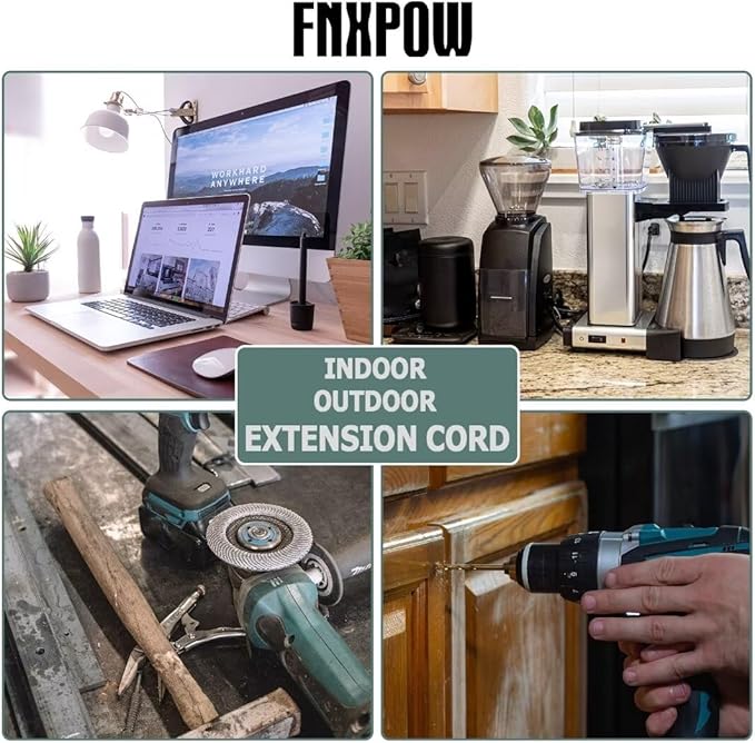 Indoor Outdoor Extension Cord 15 FT Waterproof, 16/3 Gauge Heavy Duty Gray Extension Cords, 13A 1625W SJTW Extension Cord with 3 Prong Grounded Plug, Great for Tools, Lights, UL Listed.