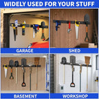 Garage Tool Organizer Wall Mount, 48inch Heavy Duty Garden Tool organizer Storage System, Easy Install With 6 Adjustable Straight Hooks, For Garage, Basement, Shed, Workshop(Black)