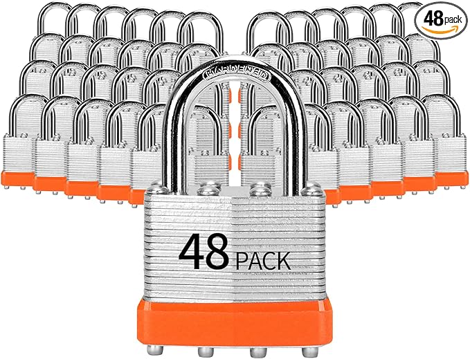 Padlocks Keyed Alike, Pack of 48, Laminated Steel Keyed Lock (1-9/16", 40mm), Padlocks with Same Key, Normal Shackle, for Toolbox, Locker & StorageUnit or More