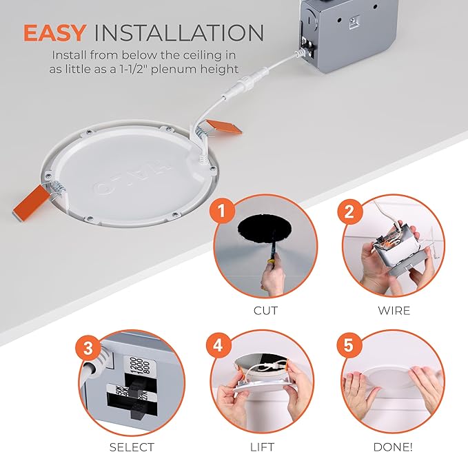 HALO HLB Recessed Lighting 6 Inch LED Canless, Ceiling and Shower Light, Dimmable w/Selectable Lumens and Color Temperatures 4-Pack- HLB6LSFS5-4PK