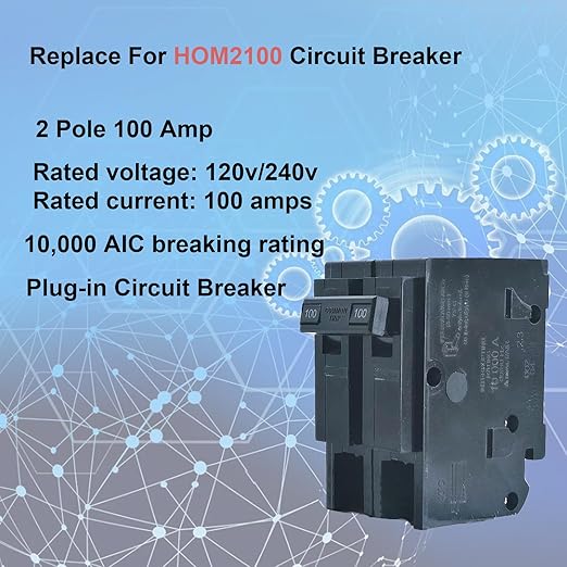100 Amp 2 Pole Breaker,Replace for HOM2100 Circuit Breaker,100 Amp 2 Pole,120/240V,Compatible with Most Load Centers.Plug-in Circuit Breaker,Thehermal Magnetic Protection,5 Year Warranty