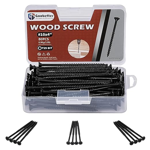 Deck Screws 4 Inch, 80PCS Exterior Wood Screws, #10 x 4 Fence Construction Screws, Torx Head, Rust Resistant Epoxy Coated, T25 Bit Included, Black