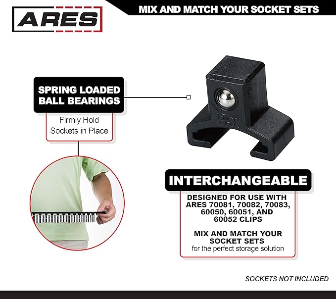 ARES 60043-3/8-Inch Drive Blue Aluminum Socket Organizer - Store up to 16 Sockets and Keep Your Tool Box Organized - Sockets Will Not Fall Off this Rail