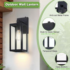 GRUENLICH Dusk to Dawn Large Outdoor Wall Lantern, Wall Sconce as Porch Lighting Fixture, E26 Base Max 60W, Metal Housing with Glass Shade (Black, 2-Pack)