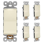 LIDER Minimalist Design Matte Finish Lighted Decorator Switch, Frameless Paddle Light Switch with Locator Light, Grounding Screw, 15A 125V, UL Listed, LS15-1P-LA5P, Light Almond, 5 Pack