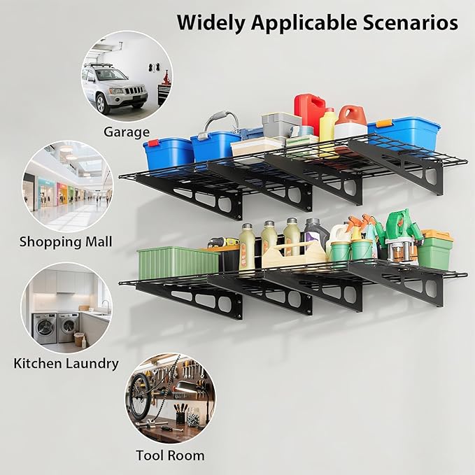 GarveeHome 2 Pack 2x6 ft Garage Storage Shelving Wall Mounted, 24 in-by-72 in 1600 LBS Heavy Duty Sturdy Storage Shelves, Wall Shelves Folding Storage Garage Organization for Warehouse, Laundry