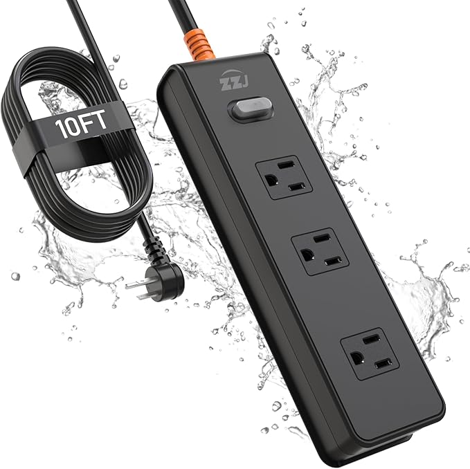 Outdoor Power Strip Weatherproof, IPX6 Waterproof Surge Protector with 3 Wide Outlets,1875W/15A Overload Protection Switch, 10FT Extension Cord, Wall Mountable for Indoor Outdoor, UL FCC Listed