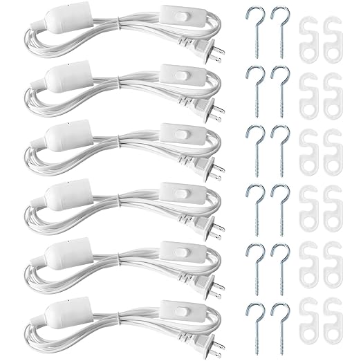 6 Pcs Light Bulb Socket 8.2Ft Extension Hanging Lantern Cord Cable Lamp Cord with Switch E26/E27 Pendant Light Socket for Kitchen Bedroom Restaurant