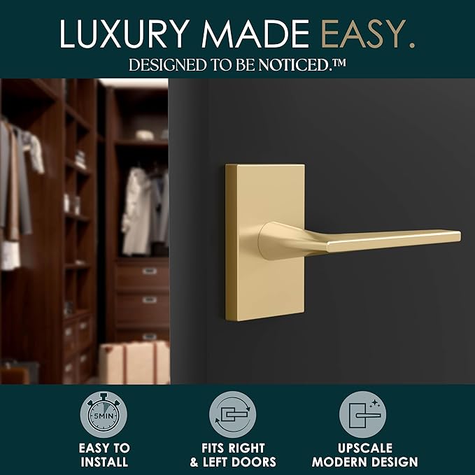 Mega Handles Apex Dummy Door Handles - 2 Pack Heavy Duty Gold Door Handle, Non-Turning Door Handle for Hallway, Closet & French Doors, Single Side, Fits All Standard Doors - Satin Brass